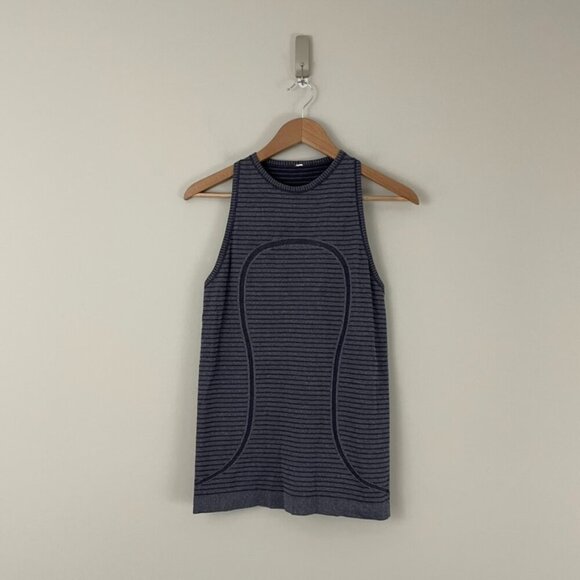 Lululemon Run Swiftly Tech Tank Rugby Stripe Tonal Heathered Black Grape Size 6 - Picture 1 of 5